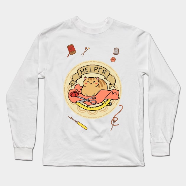 Helper Cat Long Sleeve T-Shirt by aimeekitty